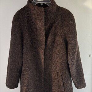 Anne Klein L Brown Coat Wool Blend Covered Button Pocket Timeless Tailored Warm